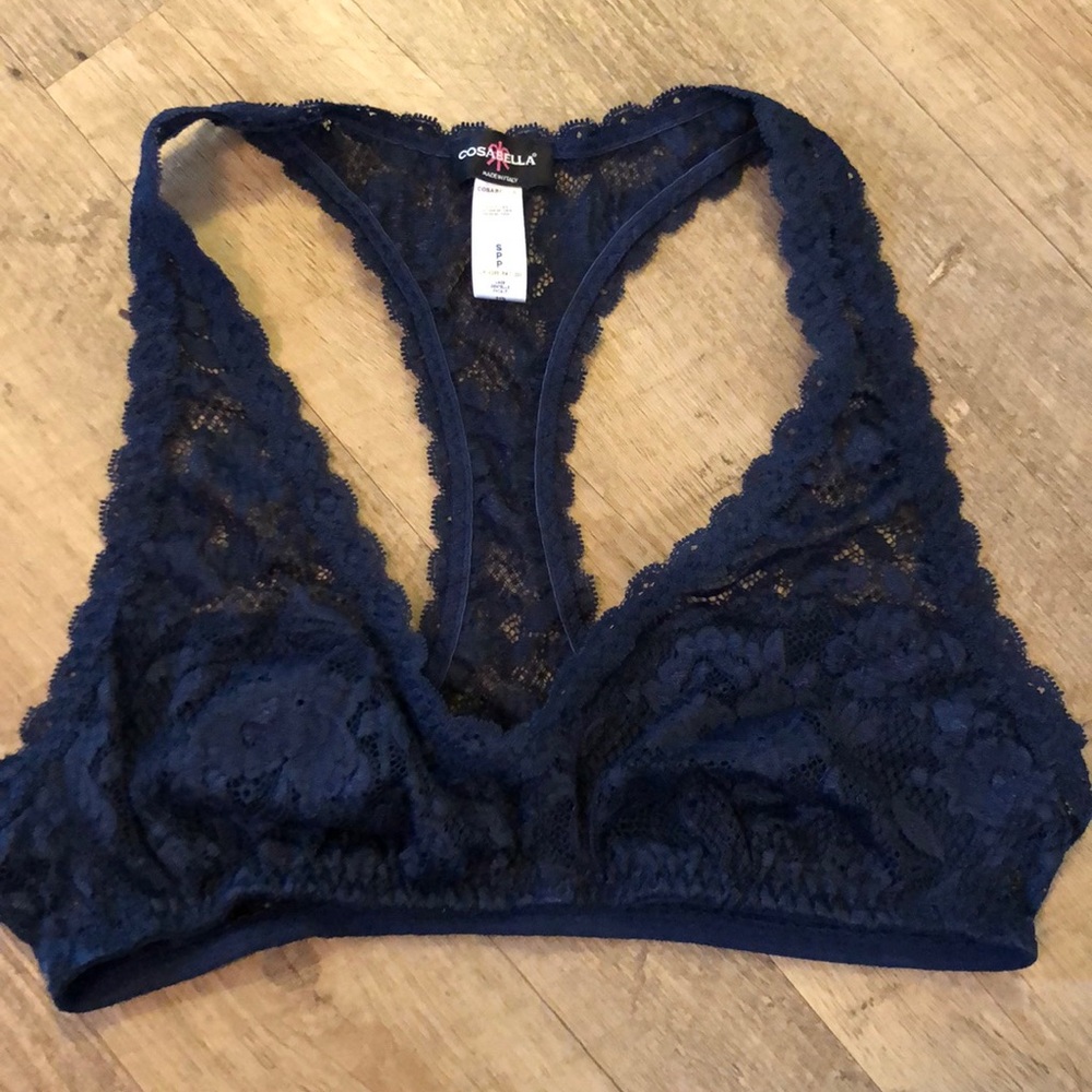 Navy lace racetrack bralette